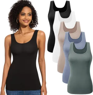 TVKSOM 5 Pack Basic Tank Tops for Women Undershirt Ribbed Sleeveless Casual Basic Tanks Top