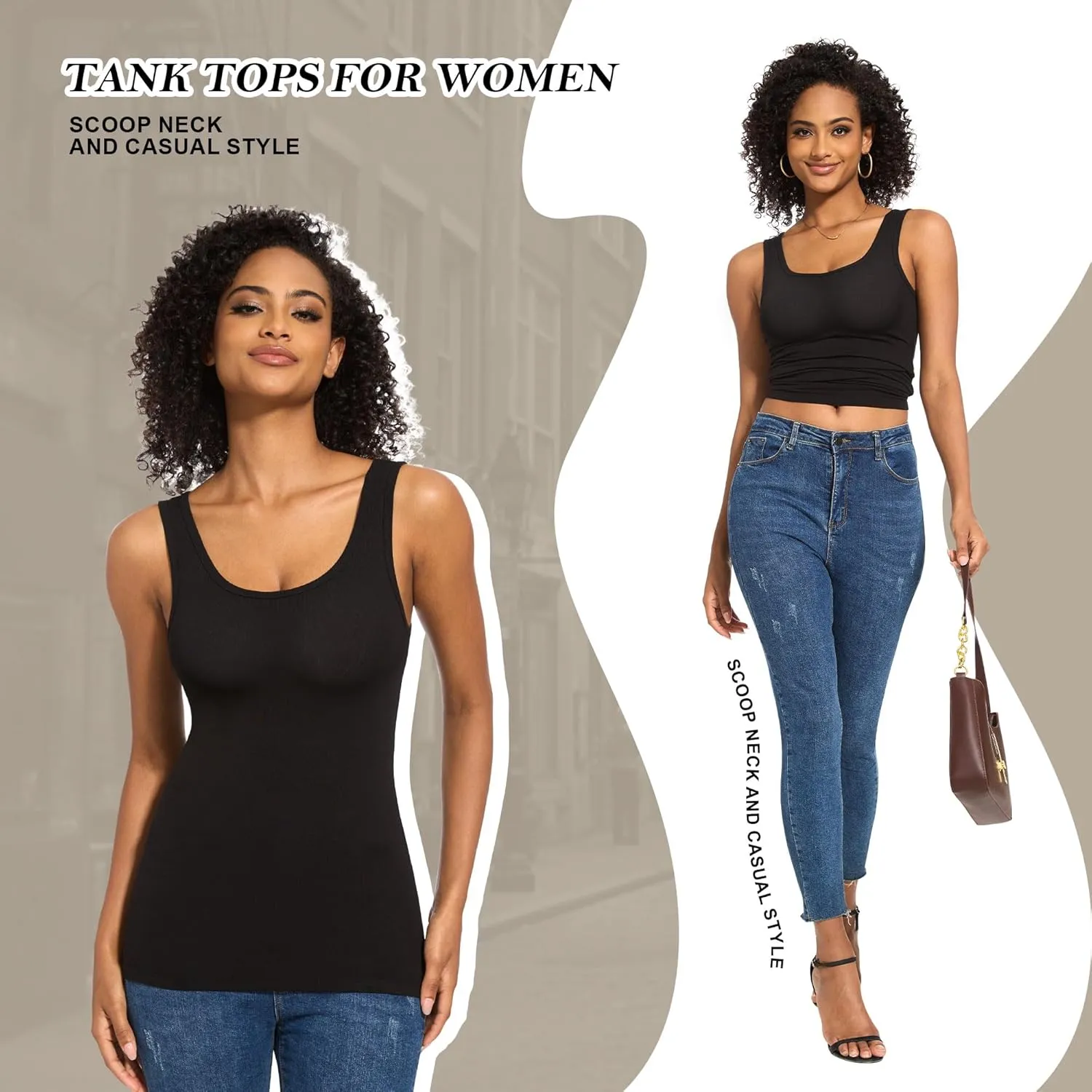 TVKSOM 5 Pack Basic Tank Tops for Women Undershirt Ribbed Sleeveless Casual Basic Tanks Top