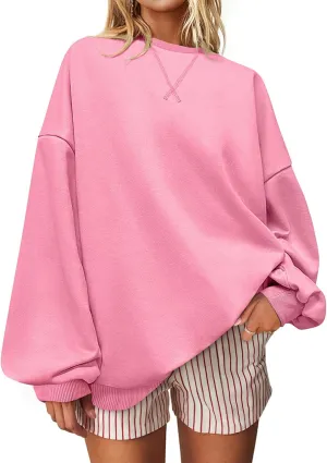 UEU Women Oversized Striped Crewneck Sweatshirt Long Sleeve Color Block Pullover Tops Casual Loose Workout Shirt