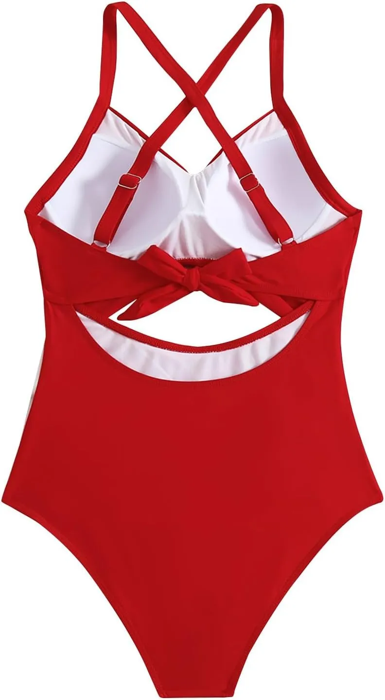 Uillui Women One Piece Swimsuit Tummy Control High Cut Slimming Bathing Suit Sexy Vneck Twist Front Cutout Monikini Swimwear