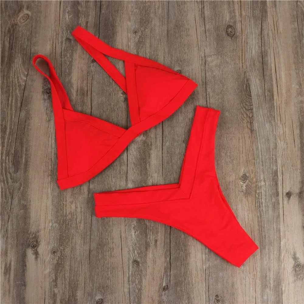 Uillui Women Two Piece Thong Bikini Set Sexy Triangle String Swimsuit Cheeky High Waist V Cut Brazilian Bikini Bathing Suits