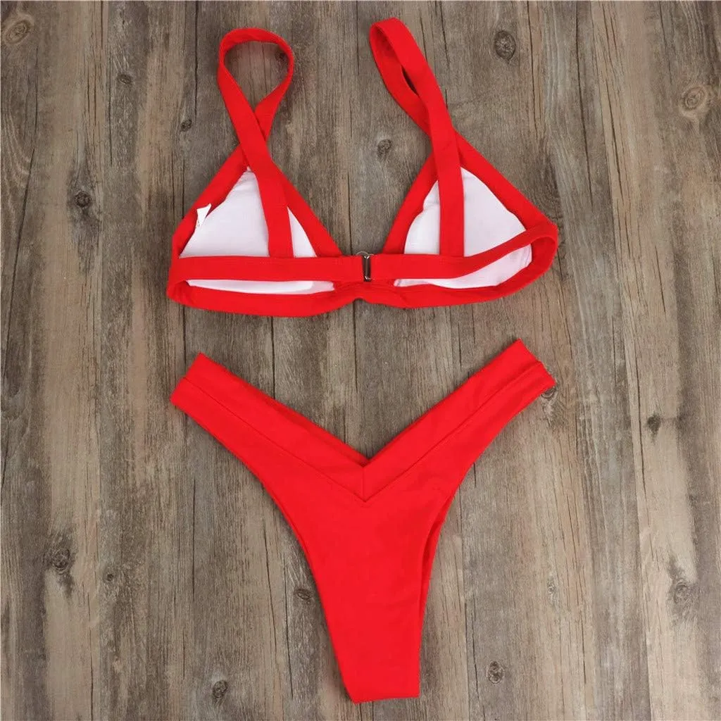 Uillui Women Two Piece Thong Bikini Set Sexy Triangle String Swimsuit Cheeky High Waist V Cut Brazilian Bikini Bathing Suits