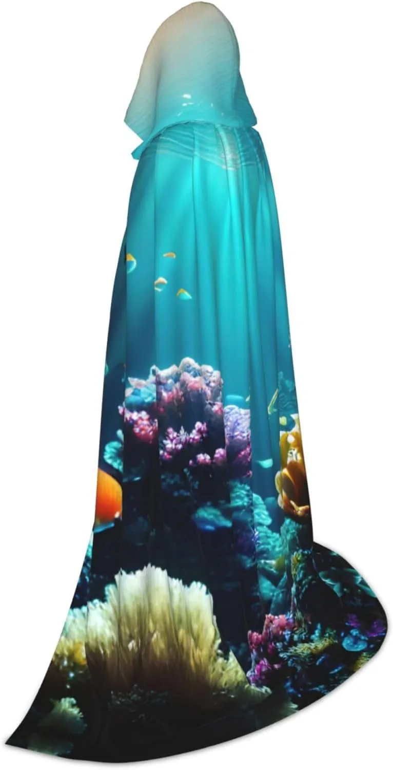 Underwater Scenery Hooded Cloak Coat Winter Warm Long Cloak Cosplay Costumes Outerwear Carnivals Hoodies Capes