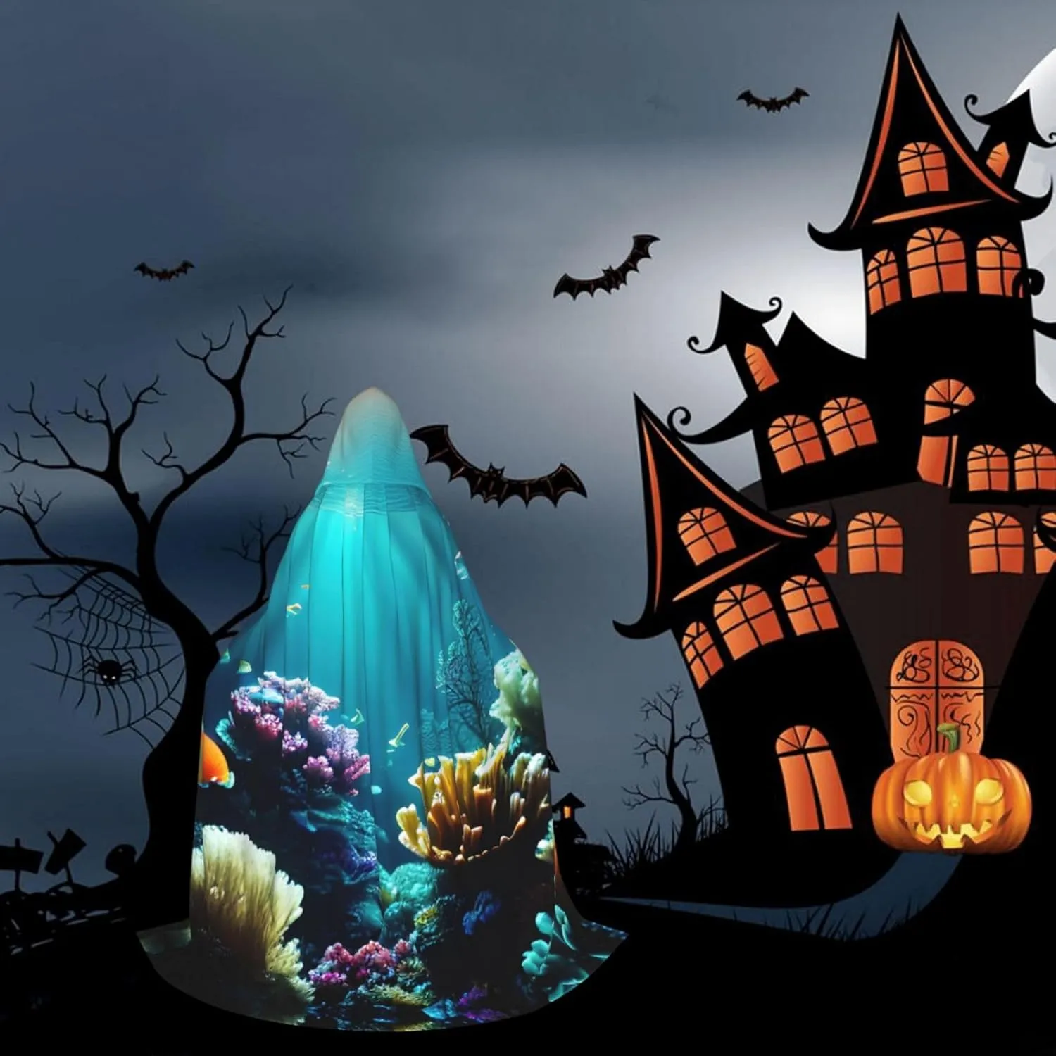 Underwater Scenery Hooded Cloak Coat Winter Warm Long Cloak Cosplay Costumes Outerwear Carnivals Hoodies Capes