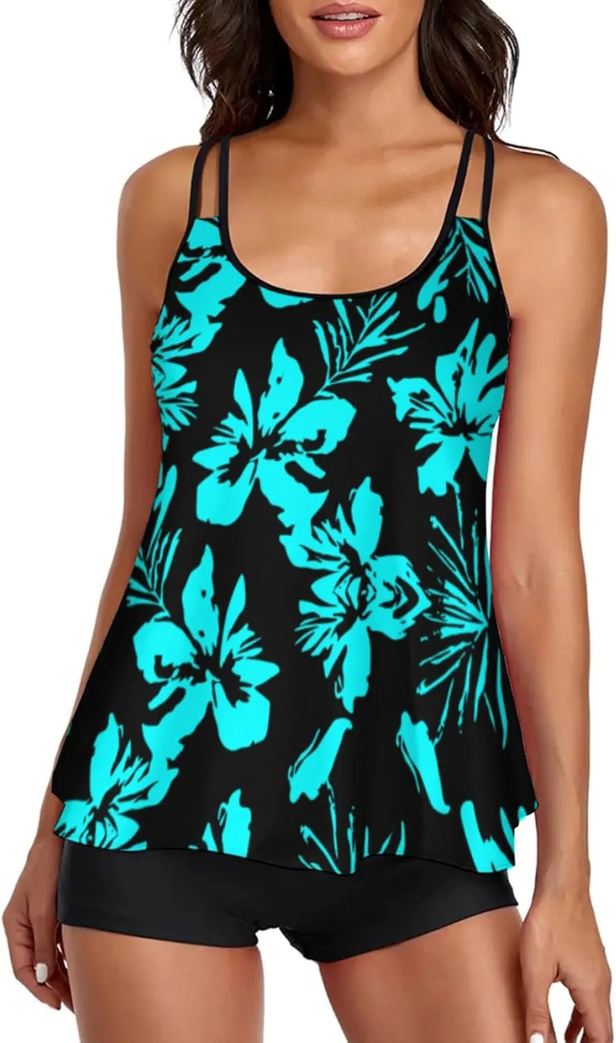 Urchics 2025 Flowy Tankini Swimsuits for Women Tummy Control Tankini Swimwear Tank Top with Boyshorts Two Piece Bathing Suits