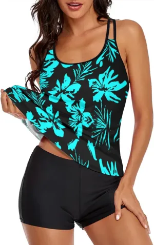 Urchics 2025 Flowy Tankini Swimsuits for Women Tummy Control Tankini Swimwear Tank Top with Boyshorts Two Piece Bathing Suits