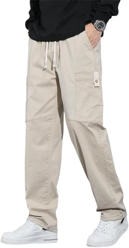 USTZFTBCL Men's Summer Lightweight Loose Fit Straight Leg American Style Sports Wide Leg Cotton Casual Cargo Pants Long