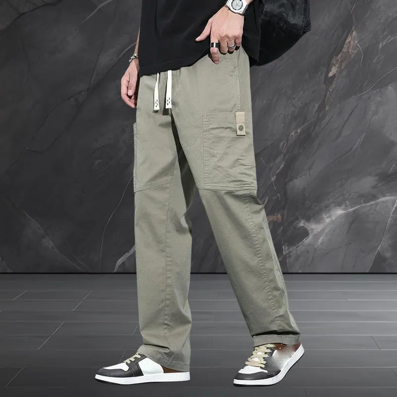 USTZFTBCL Men's Summer Lightweight Loose Fit Straight Leg American Style Sports Wide Leg Cotton Casual Cargo Pants Long