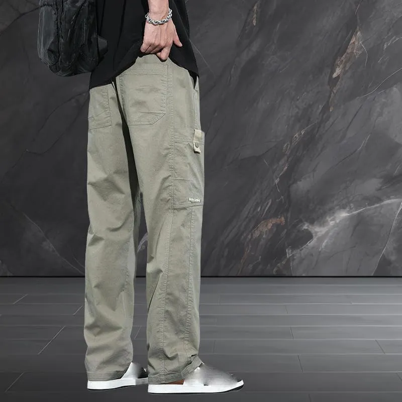 USTZFTBCL Men's Summer Lightweight Loose Fit Straight Leg American Style Sports Wide Leg Cotton Casual Cargo Pants Long