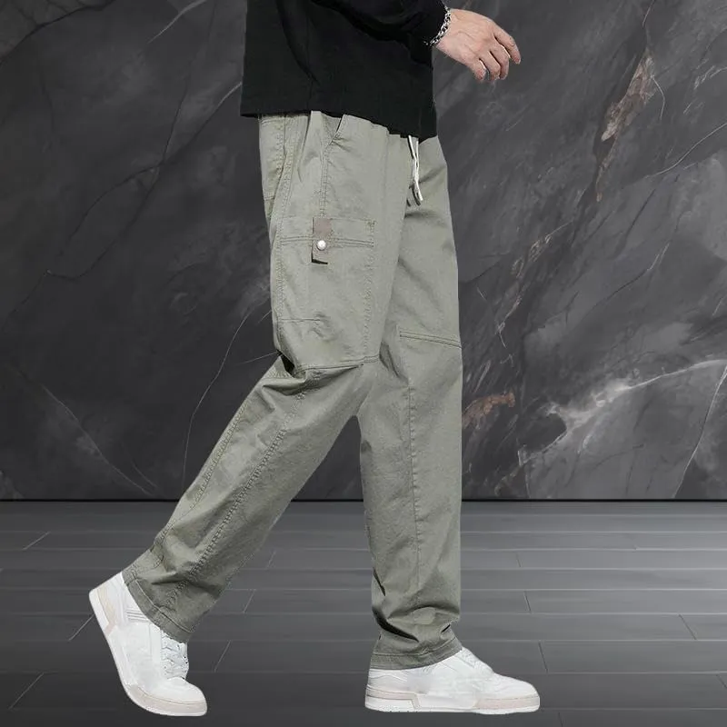 USTZFTBCL Men's Summer Lightweight Loose Fit Straight Leg American Style Sports Wide Leg Cotton Casual Cargo Pants Long
