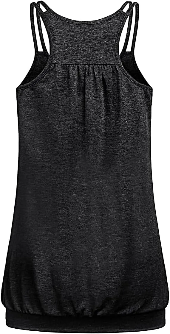 V Neck Tops for Women Racerback Loose fit Tank Tops Double Spaghetti Strap Athletic Yoga Camisole with Baned Bottom