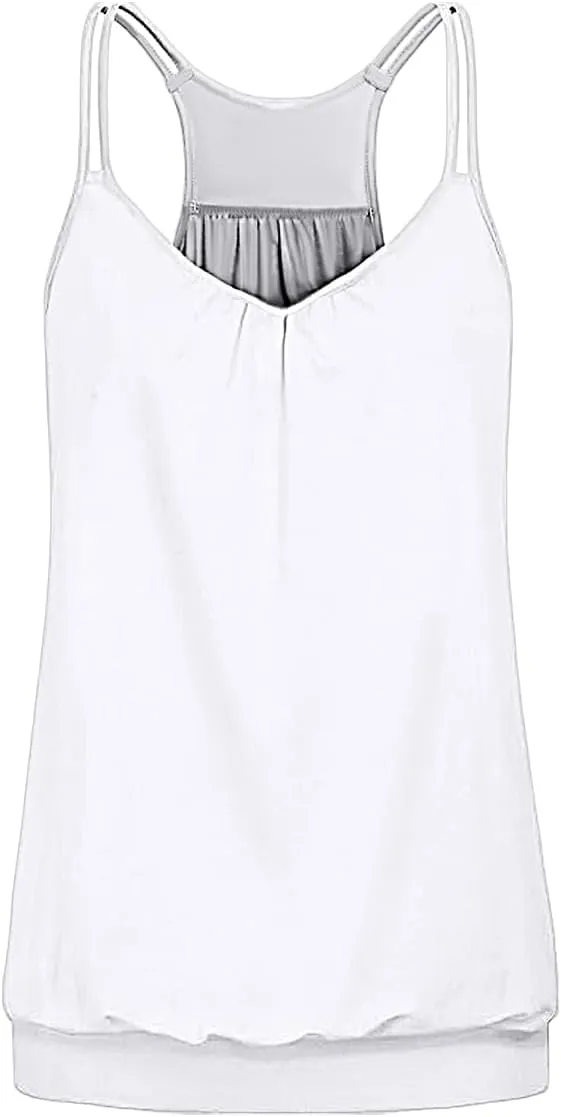 V Neck Tops for Women Racerback Loose fit Tank Tops Double Spaghetti Strap Athletic Yoga Camisole with Baned Bottom