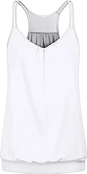 V Neck Tops for Women Racerback Loose fit Tank Tops Double Spaghetti Strap Athletic Yoga Camisole with Baned Bottom