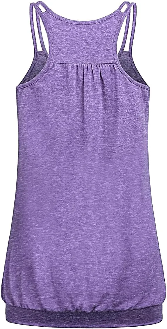 V Neck Tops for Women Racerback Loose fit Tank Tops Double Spaghetti Strap Athletic Yoga Camisole with Baned Bottom