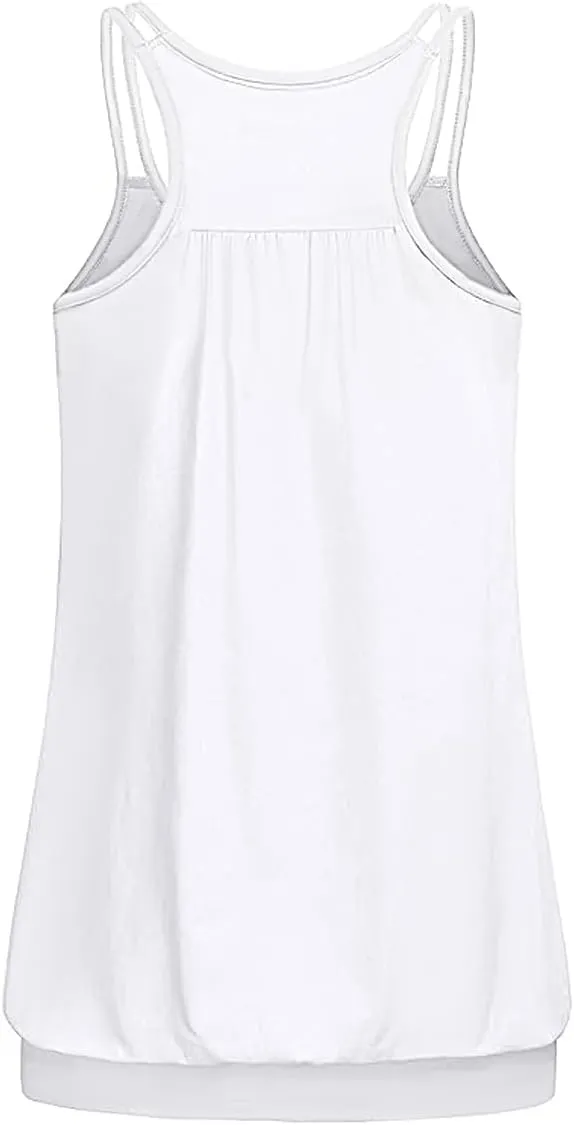 V Neck Tops for Women Racerback Loose fit Tank Tops Double Spaghetti Strap Athletic Yoga Camisole with Baned Bottom
