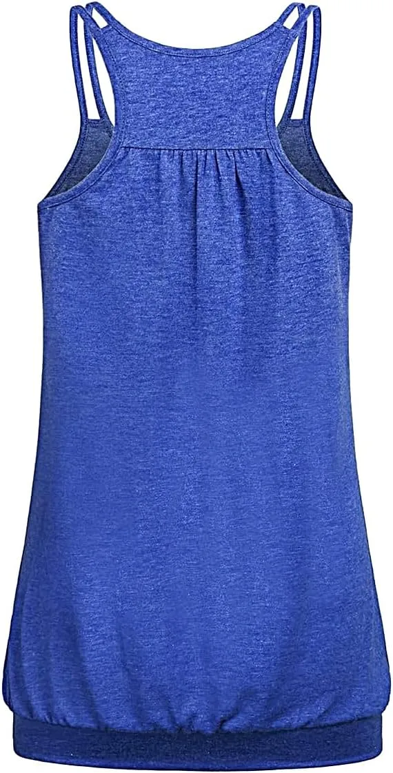 V Neck Tops for Women Racerback Loose fit Tank Tops Double Spaghetti Strap Athletic Yoga Camisole with Baned Bottom