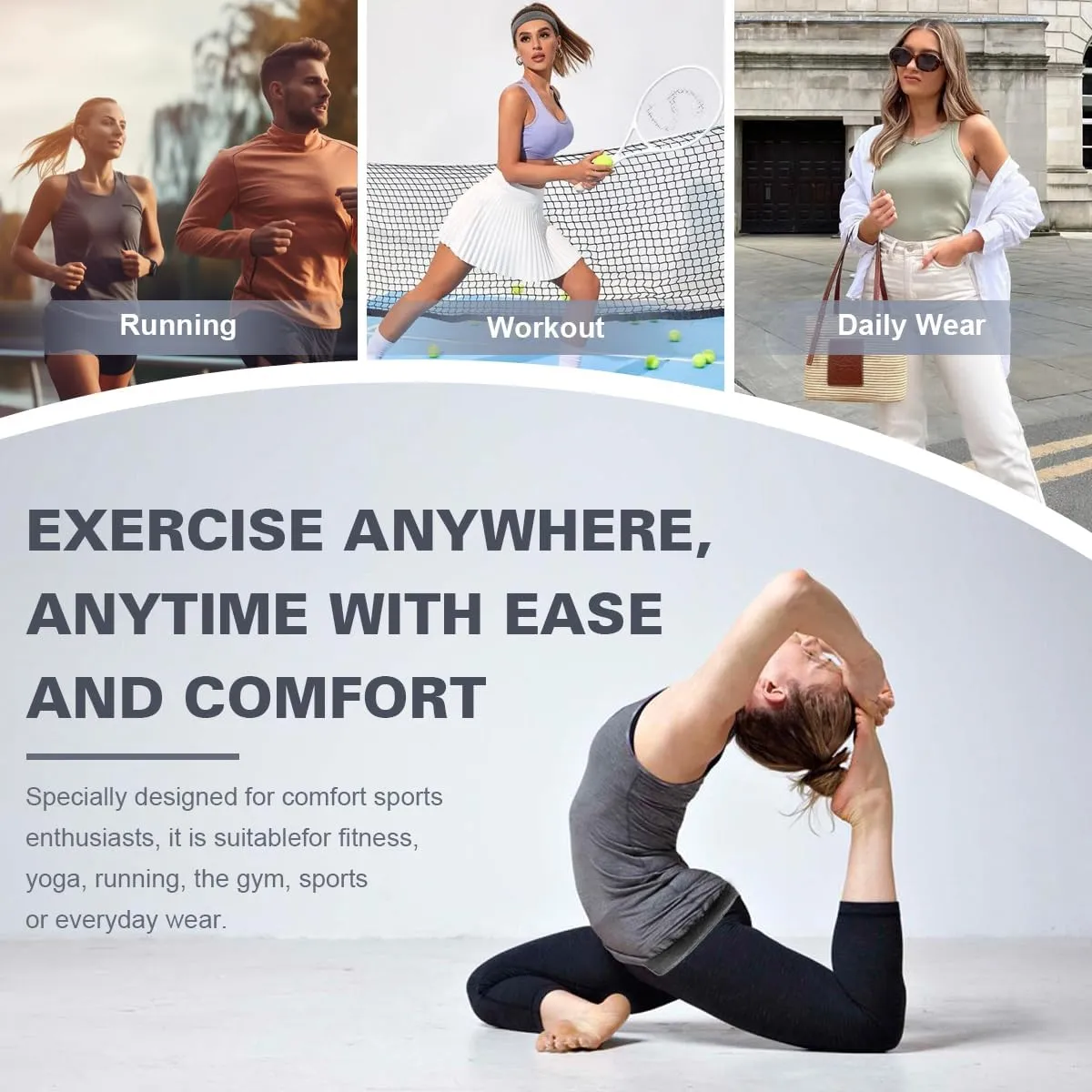 V Neck Tops for Women Racerback Loose fit Tank Tops Double Spaghetti Strap Athletic Yoga Camisole with Baned Bottom