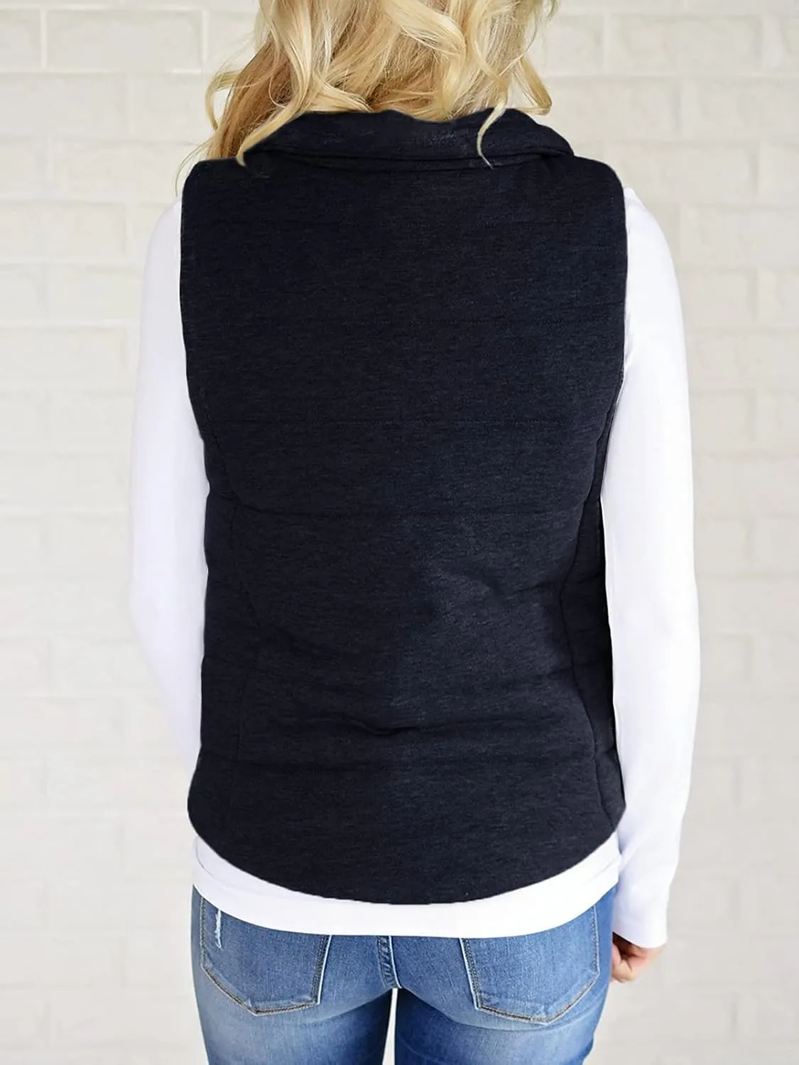 Valphsio Women Casual Quilted Puffer Vest Lightweight Zip Up Drawstring Jacket Outerwear with Pockets