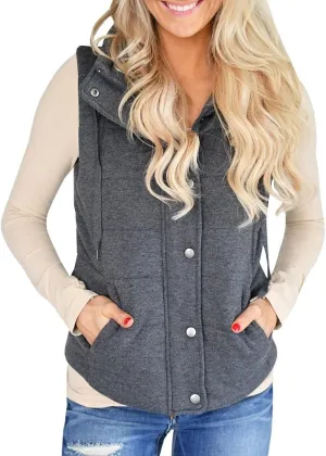 Valphsio Women Casual Quilted Puffer Vest Lightweight Zip Up Drawstring Jacket Outerwear with Pockets