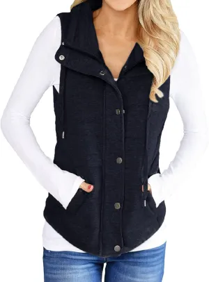 Valphsio Women Casual Quilted Puffer Vest Lightweight Zip Up Drawstring Jacket Outerwear with Pockets
