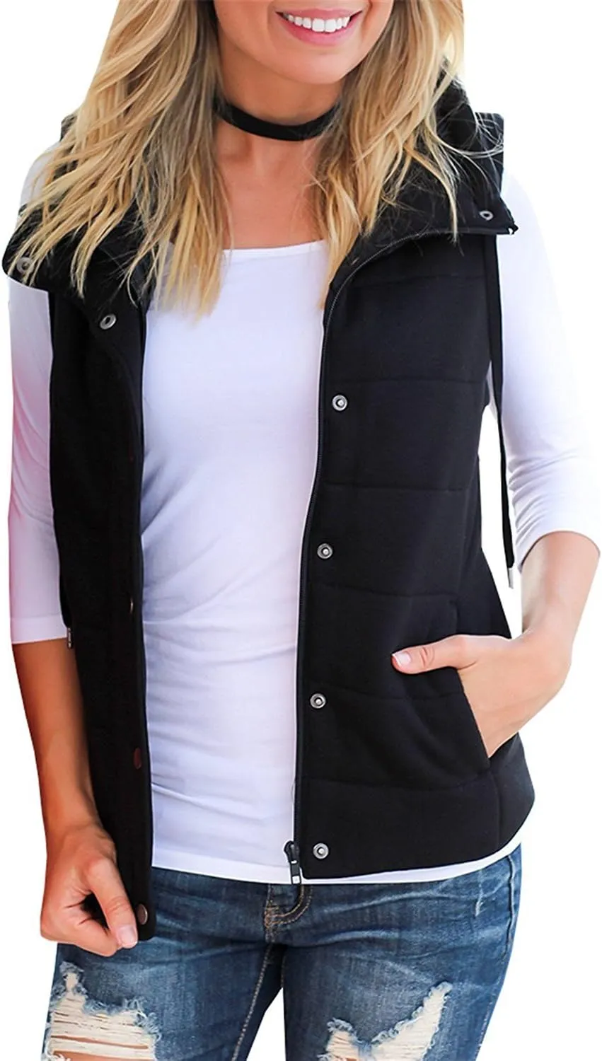 Valphsio Women Casual Quilted Puffer Vest Lightweight Zip Up Drawstring Jacket Outerwear with Pockets