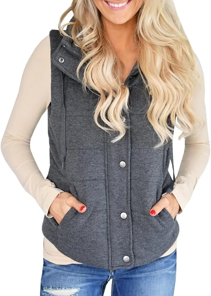 Valphsio Women Casual Quilted Puffer Vest Lightweight Zip Up Drawstring Jacket Outerwear with Pockets