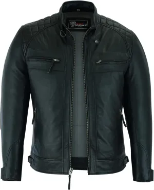 Vance Leather' Men's Cafe Racer Waxed Lambskin Austin Brown Motorcycle Leather Jacket