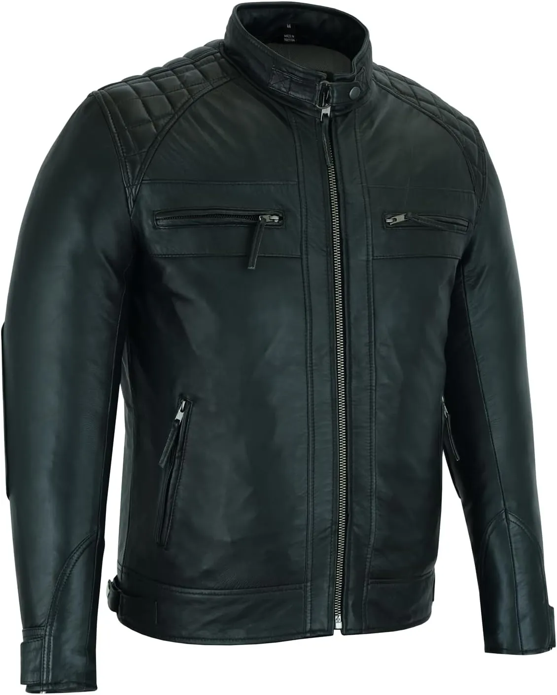 Vance Leather' Men's Cafe Racer Waxed Lambskin Austin Brown Motorcycle Leather Jacket
