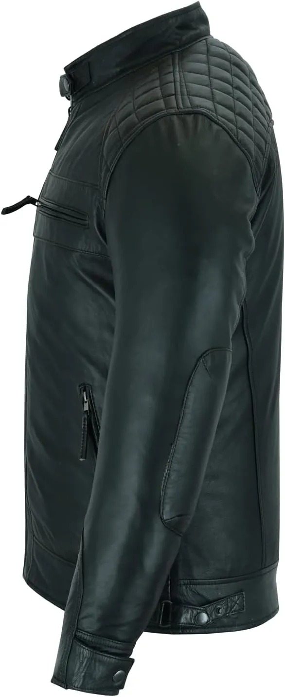 Vance Leather' Men's Cafe Racer Waxed Lambskin Austin Brown Motorcycle Leather Jacket