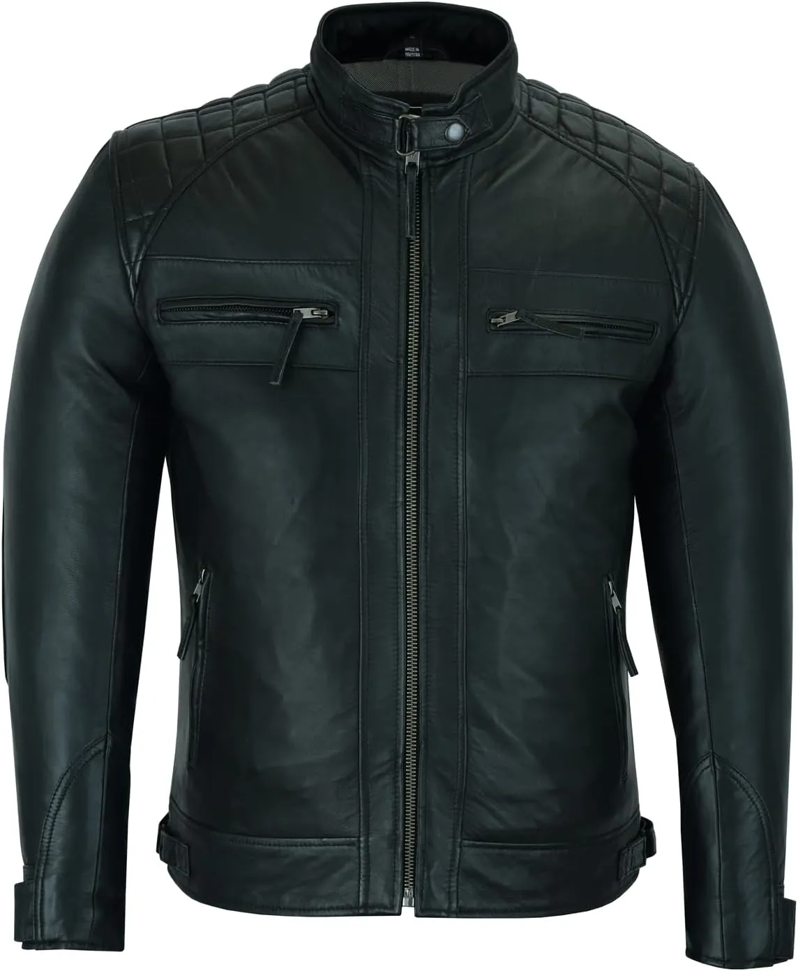 Vance Leather' Men's Cafe Racer Waxed Lambskin Austin Brown Motorcycle Leather Jacket