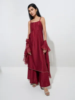 Vark Maroon A-Line Kurta, Palazzos, and Dupatta Set