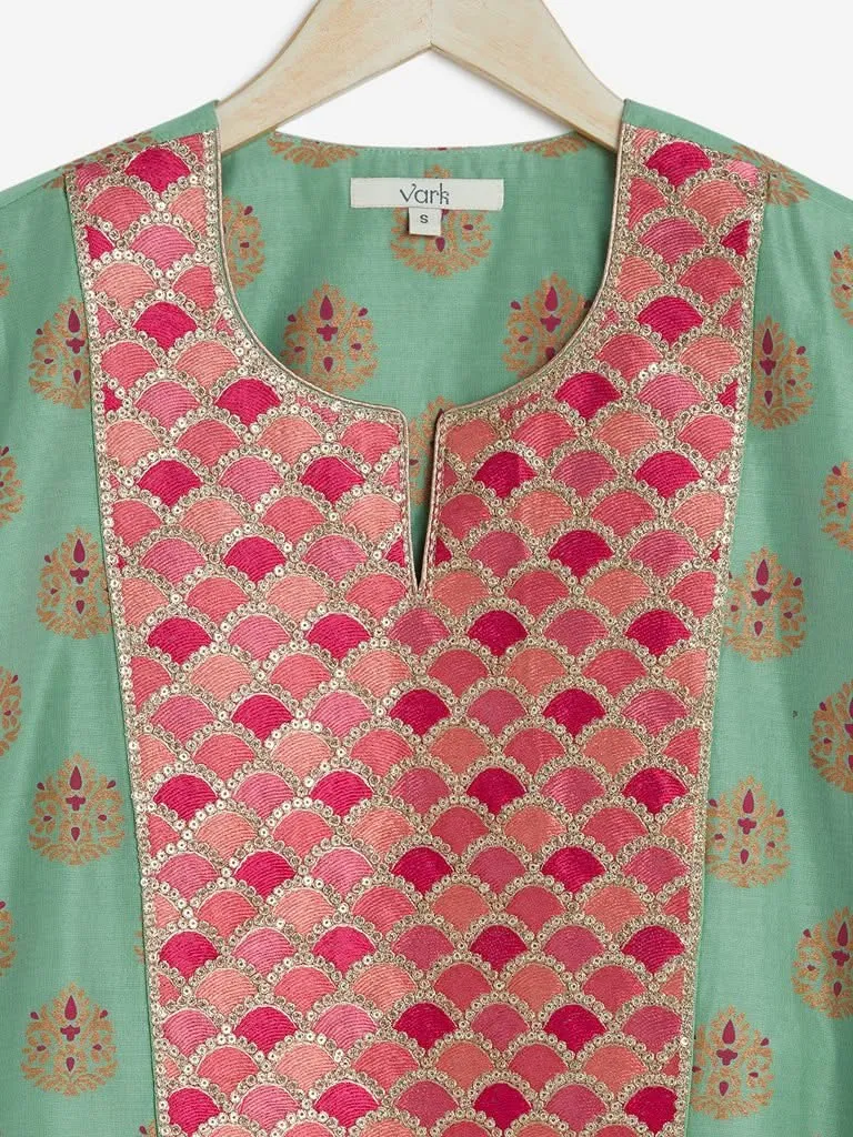 Vark Sea Green A-Line Kurta, Palazzo And Dupatta