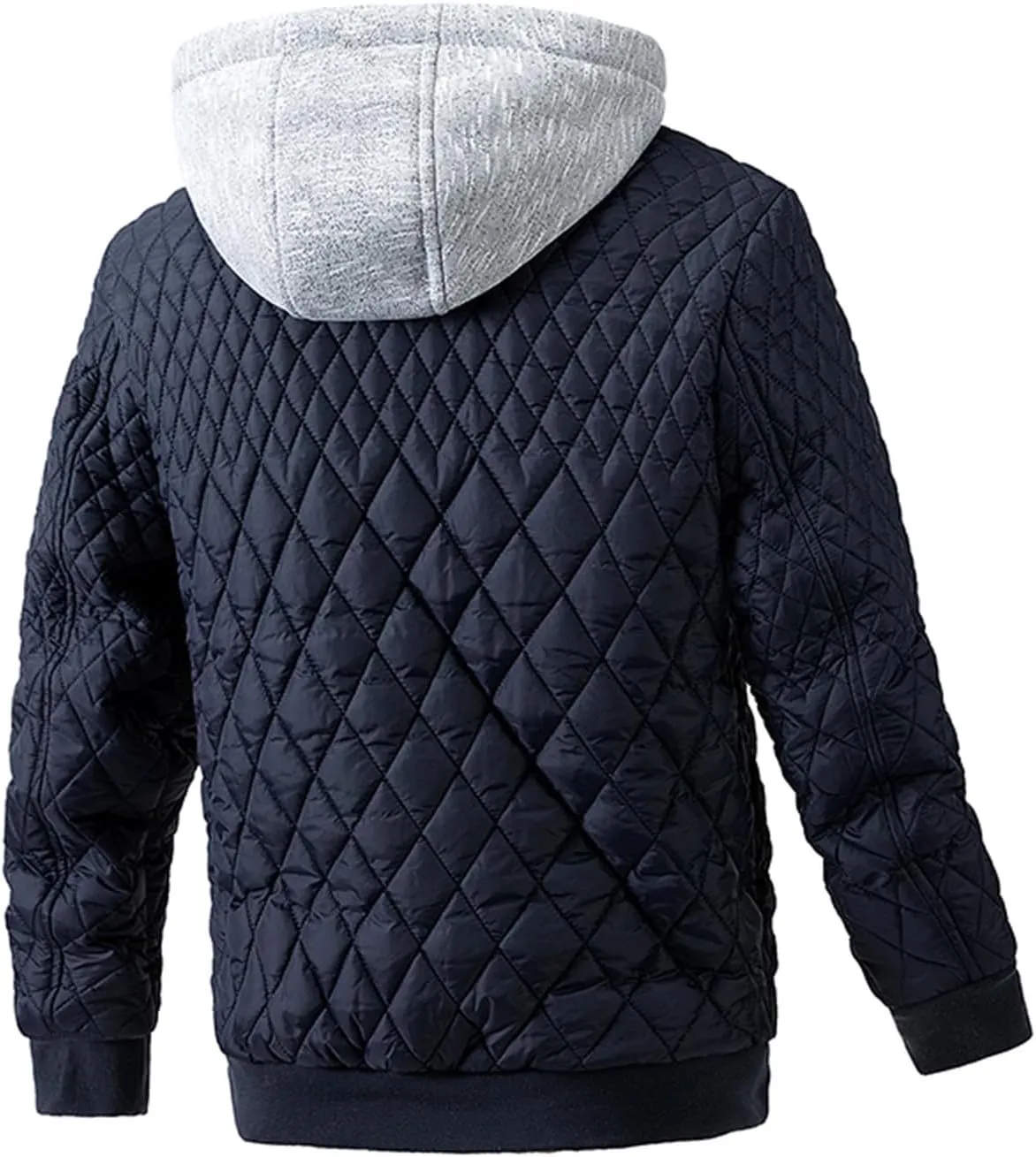 Varsity Jacket Men Diamond Quilted Jackets Winter Warm Padded Cotton Coat Outdoor Casual Zip Up Outerwear with Removable Hood