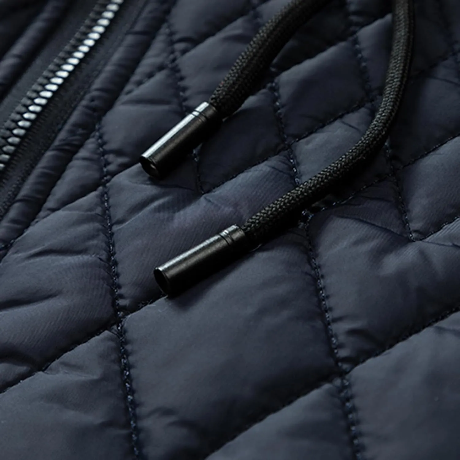 Varsity Jacket Men Diamond Quilted Jackets Winter Warm Padded Cotton Coat Outdoor Casual Zip Up Outerwear with Removable Hood