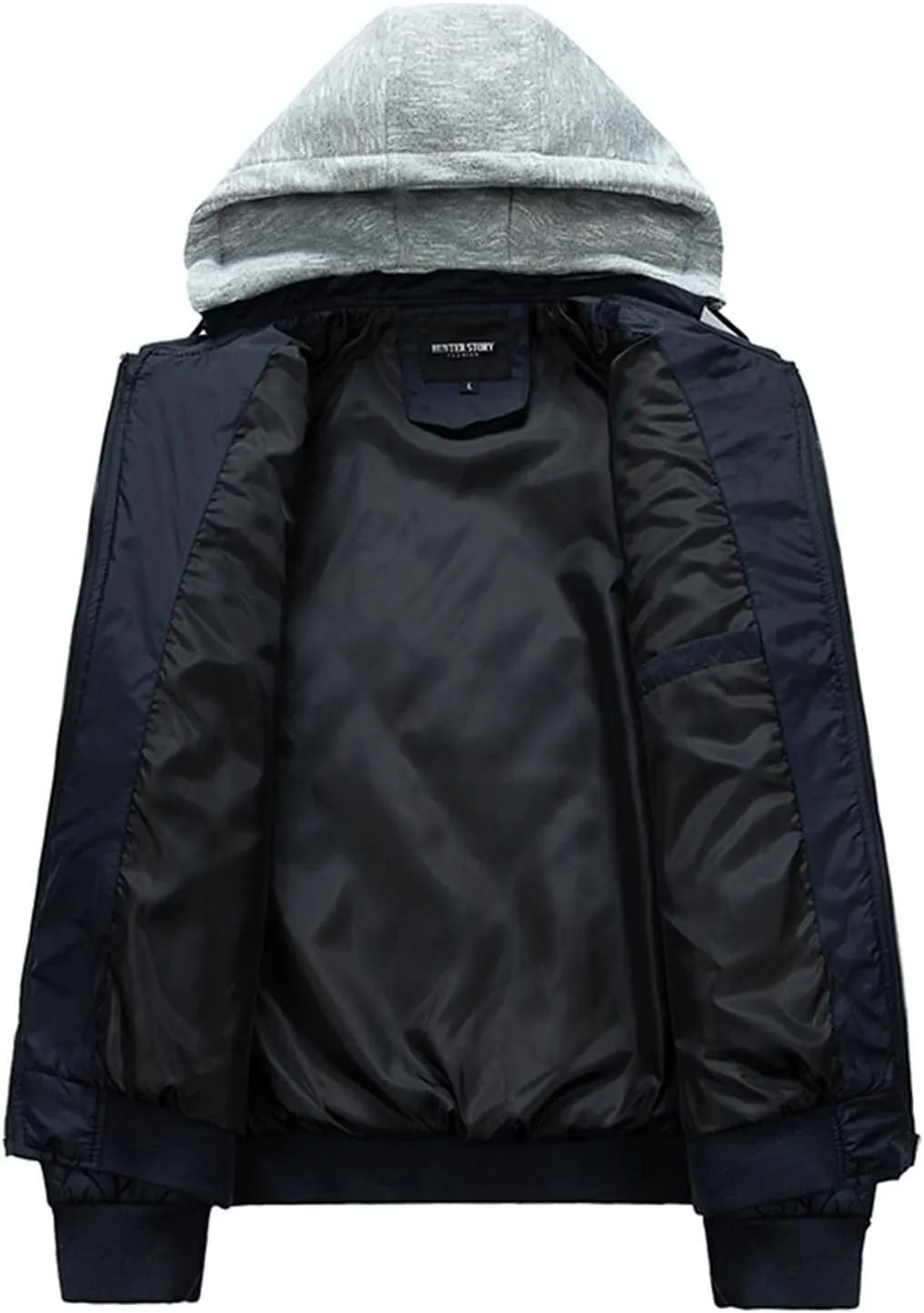 Varsity Jacket Men Diamond Quilted Jackets Winter Warm Padded Cotton Coat Outdoor Casual Zip Up Outerwear with Removable Hood