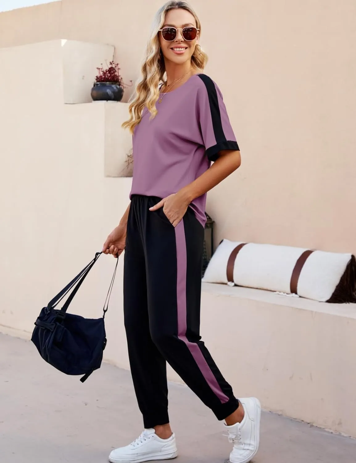 VIMPUNEC Women 2 Piece Outfits Summer Casual Lounge Sets Soft Sweatsuits Trendy Matching Sets