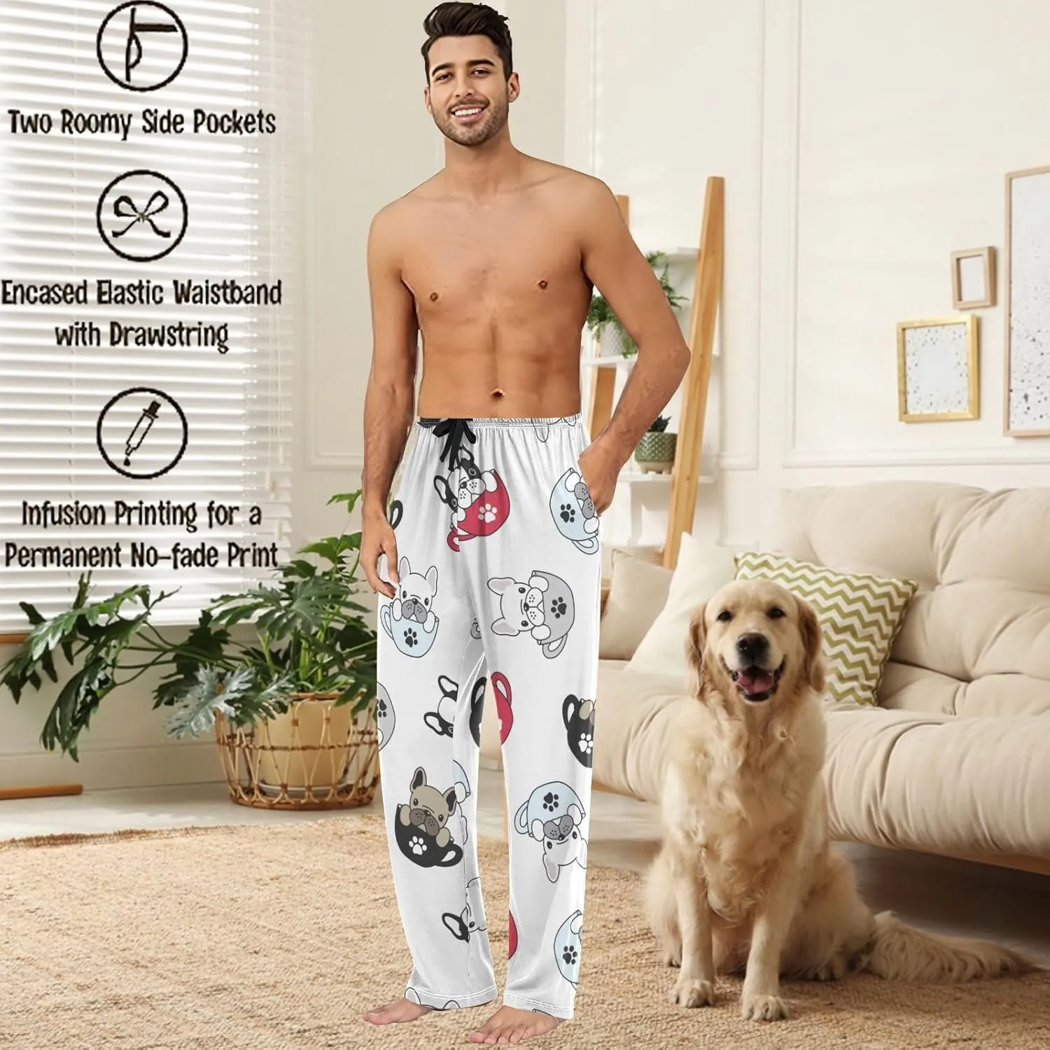 visesunny Men's Pajama Pants 100% Cotton Lounge Soft Warm Sleepwear Pants PJ Bottoms Drawstring and Pockets