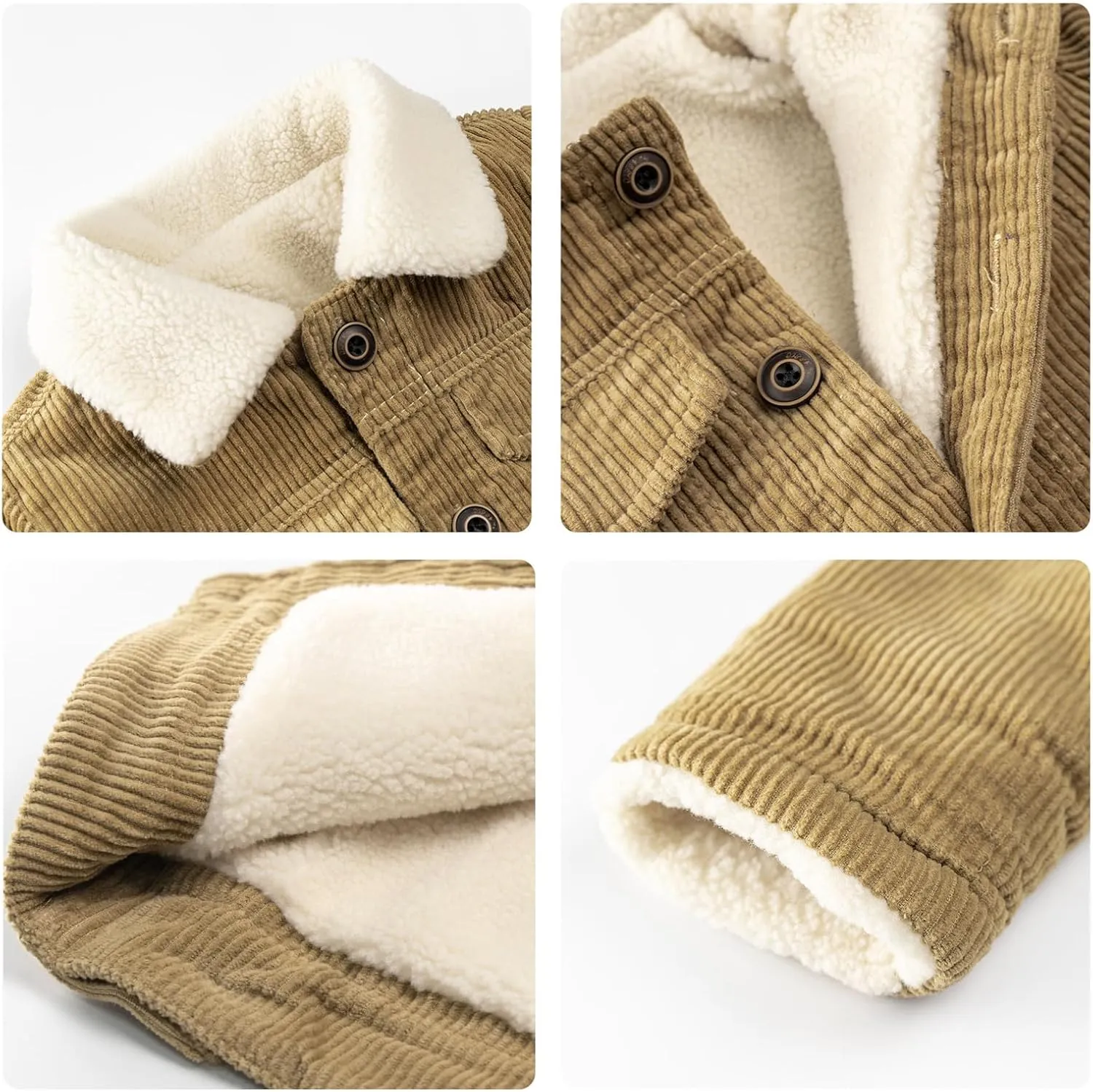 Volunboy Baby Boy Corduroy Jacket Toddler Fleece Winter Coat Kid Sherpa Lined Button Down Warm Outwear