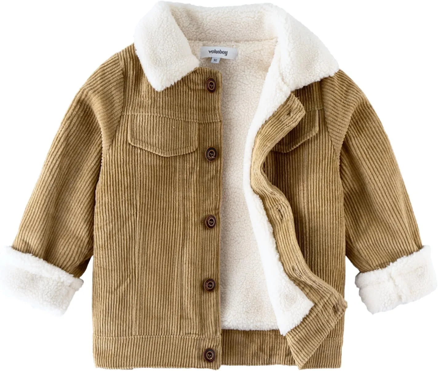 Volunboy Baby Boy Corduroy Jacket Toddler Fleece Winter Coat Kid Sherpa Lined Button Down Warm Outwear