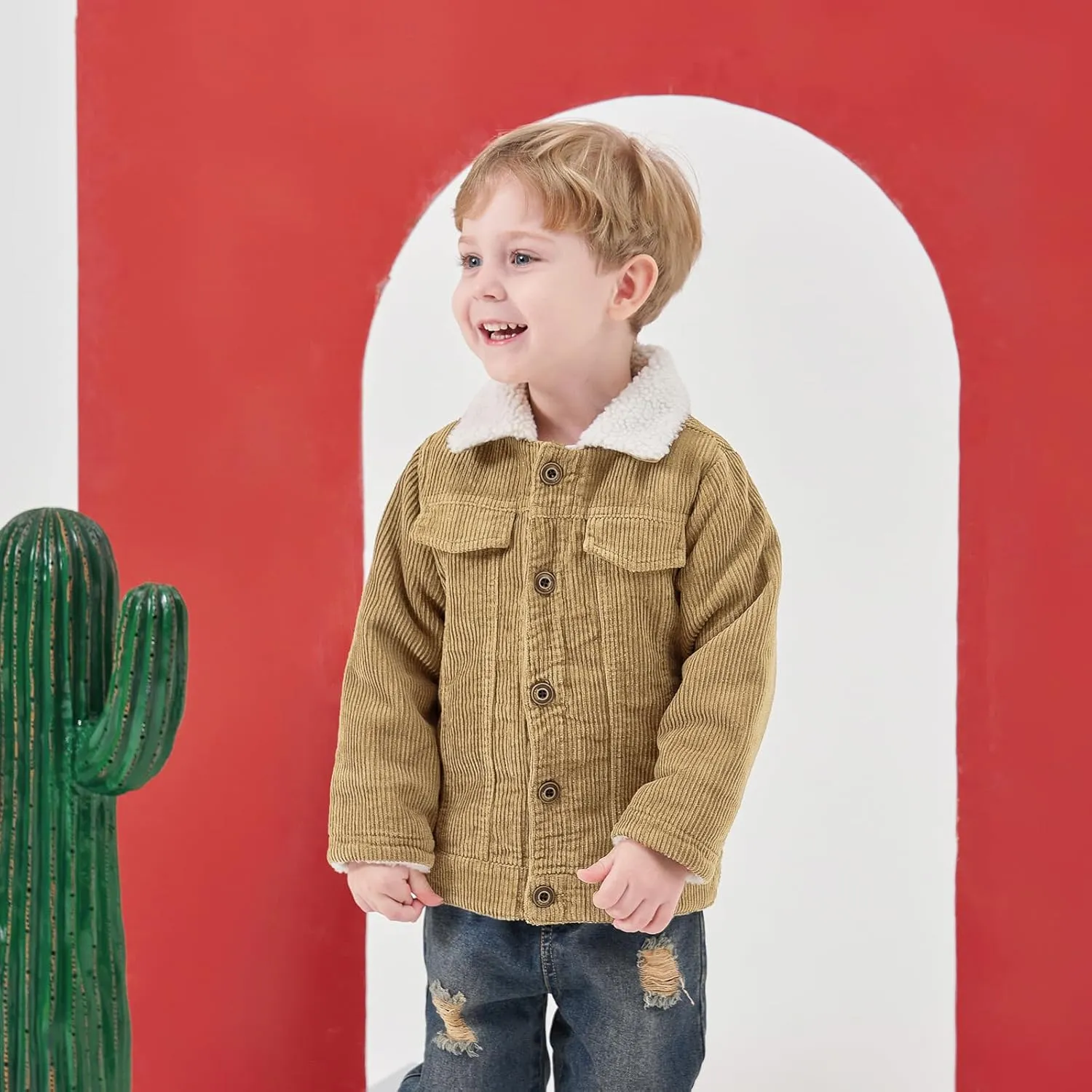 Volunboy Baby Boy Corduroy Jacket Toddler Fleece Winter Coat Kid Sherpa Lined Button Down Warm Outwear