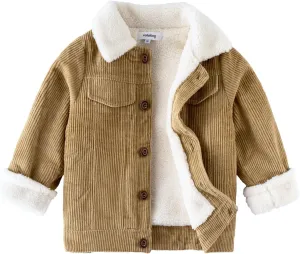 Volunboy Baby Boy Corduroy Jacket Toddler Fleece Winter Coat Kid Sherpa Lined Button Down Warm Outwear