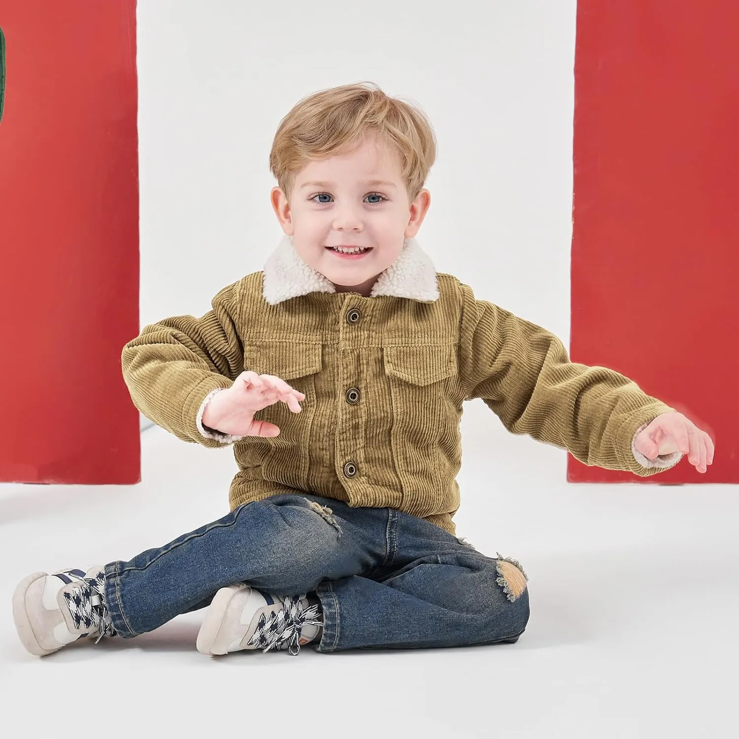 Volunboy Baby Boy Corduroy Jacket Toddler Fleece Winter Coat Kid Sherpa Lined Button Down Warm Outwear