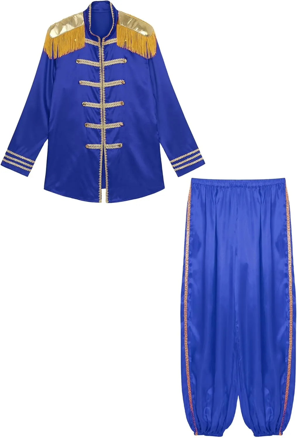 Vxuxlje Men's Hippie Costume Medieval Long Sleeve Tuxedo Jacket with Harem Pants 2 Piece Sets