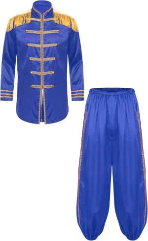 Vxuxlje Men's Hippie Costume Medieval Long Sleeve Tuxedo Jacket with Harem Pants 2 Piece Sets
