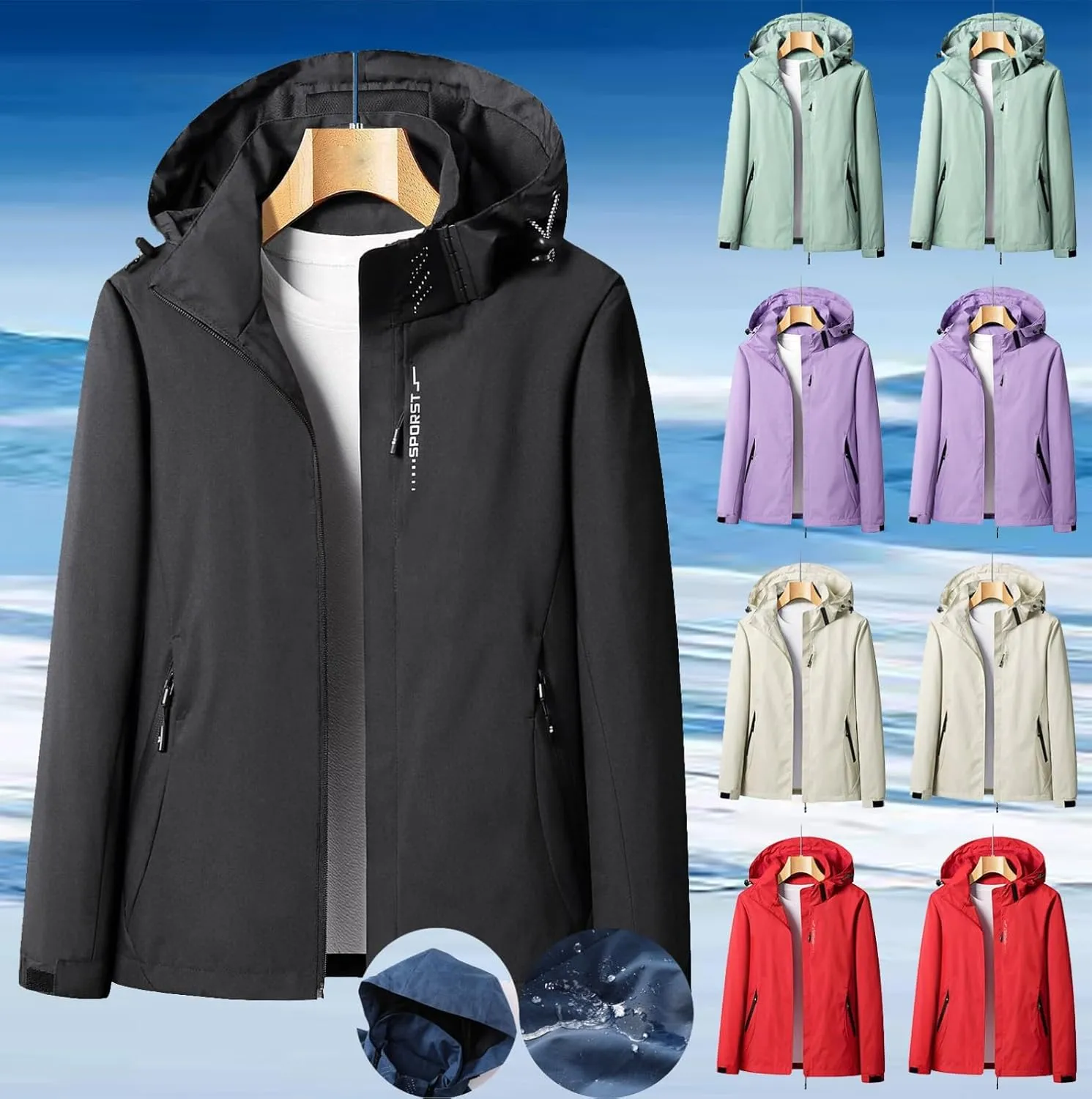 Waterproof Rain Jacket for Women Winter Fall Lightweight Outdoor Windbreaker Outdoor Hiking Travel Rain Coat