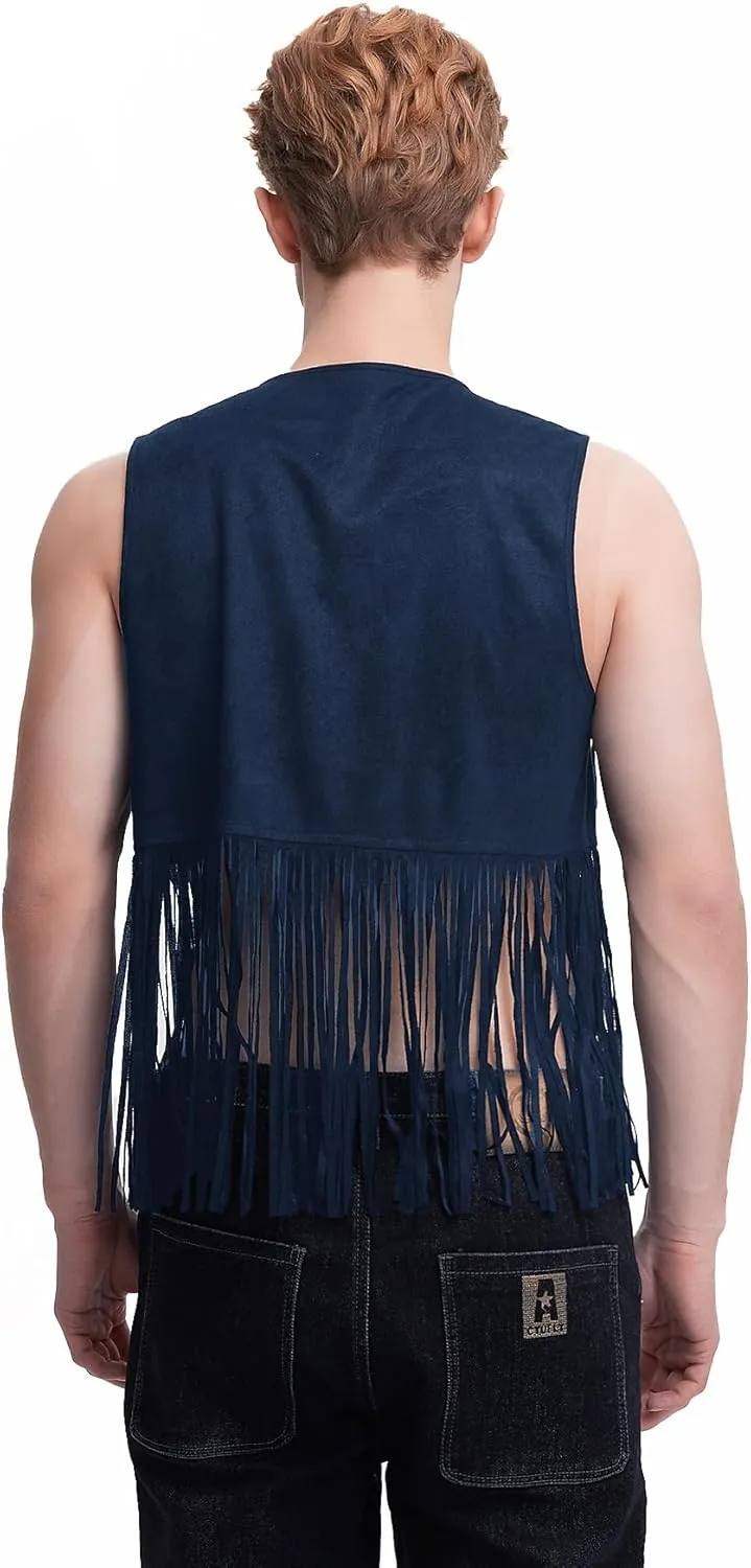 WDIRARA Men's Open Front Sleeveless Fringe Hem Party Club Jacket Vest Outerwear