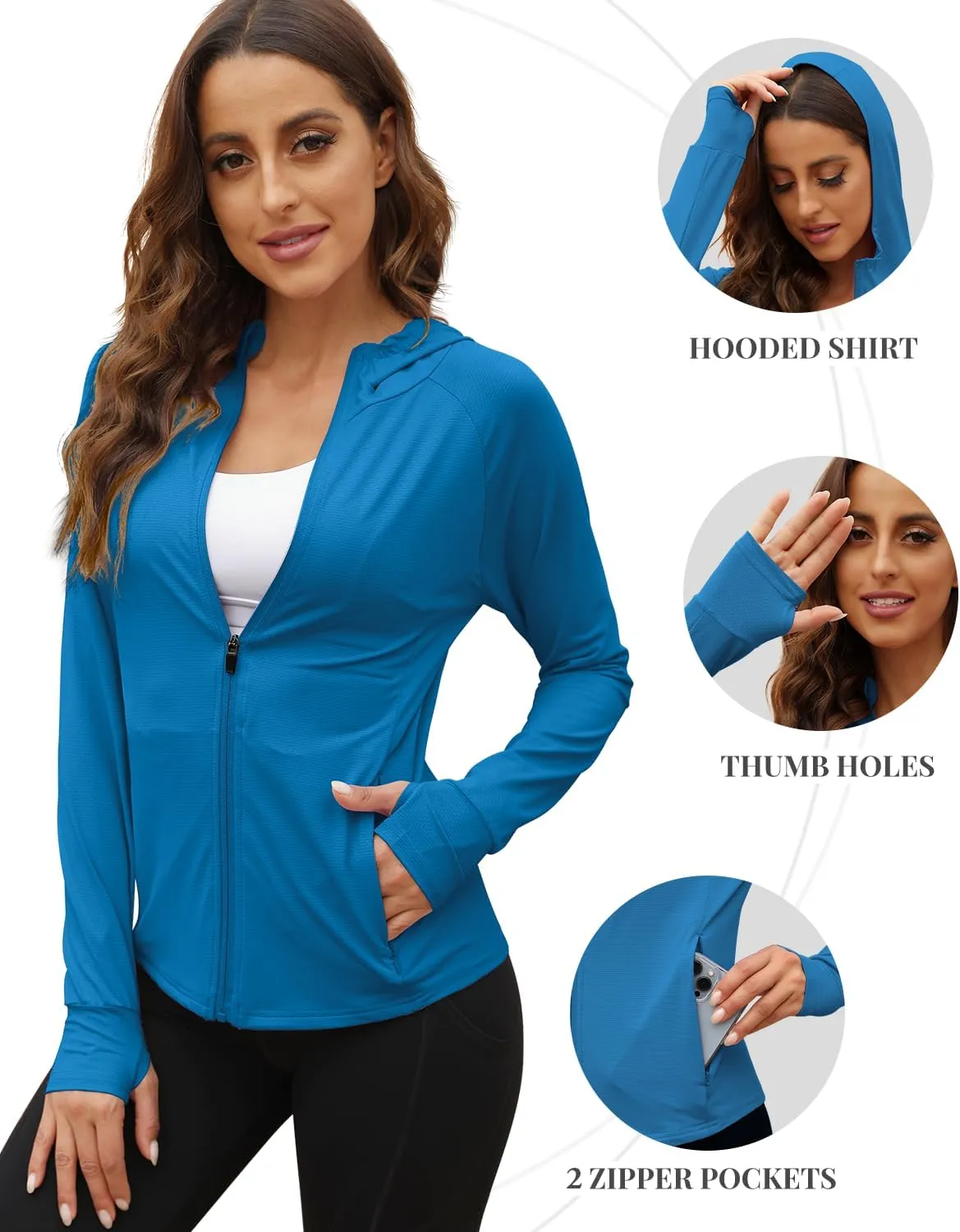 We1Fit Women's UPF 50  Sun Protection Jacket Hoodie Sun Shirts Hiking Running Athletic Shirt