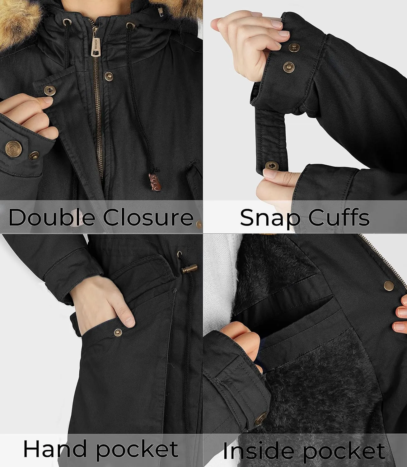 WenVen Women's Winter Thicken Fleece Jacket Fur Hooded Military Parka Coat
