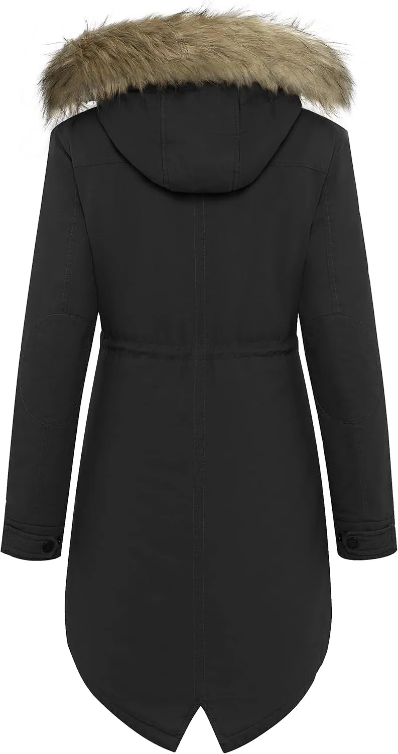 WenVen Women's Winter Thicken Fleece Jacket Fur Hooded Military Parka Coat