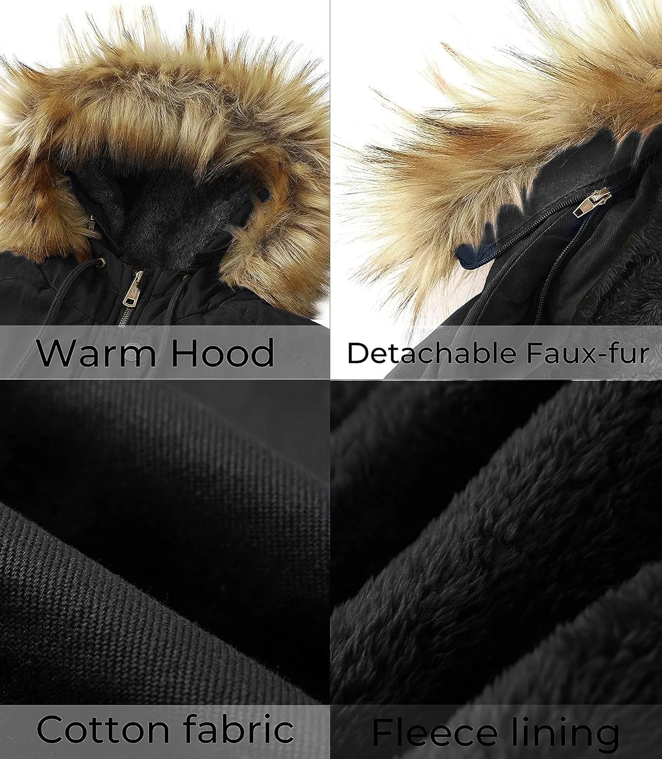 WenVen Women's Winter Thicken Fleece Jacket Fur Hooded Military Parka Coat
